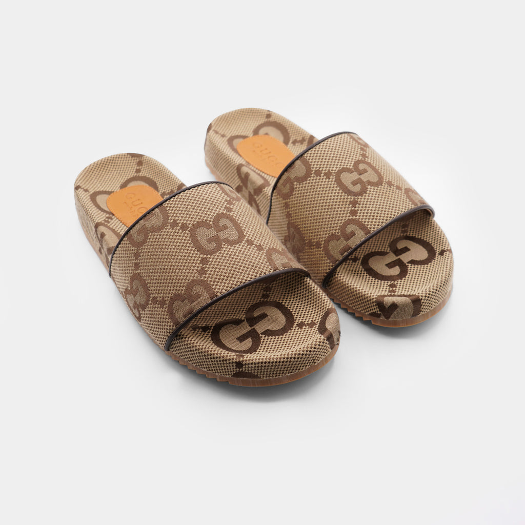 Gucci High Quality GG Canvas Slides Leather Slipper