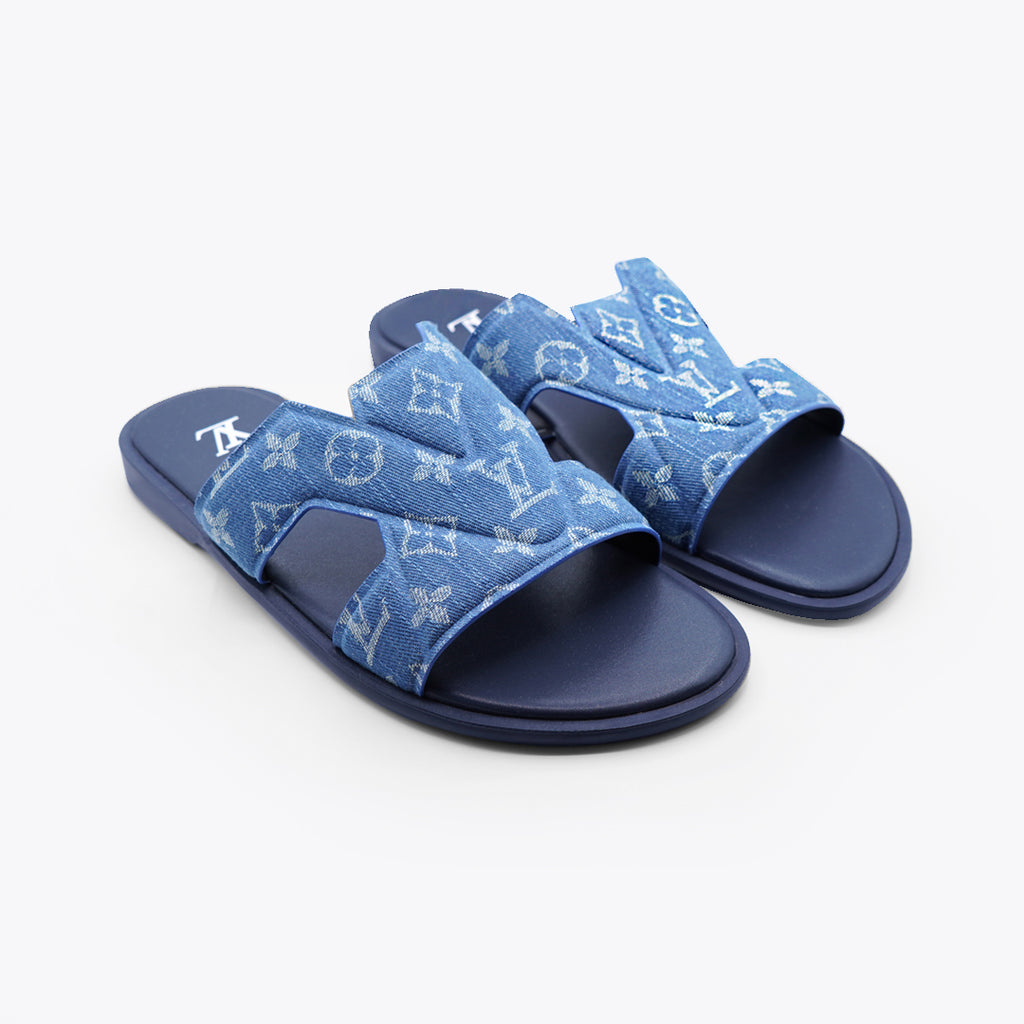 LV Blue High Quality Printed Oasis Denim Leather slipper