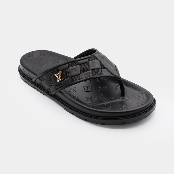 LV Black Premium Quality Leather Slipper