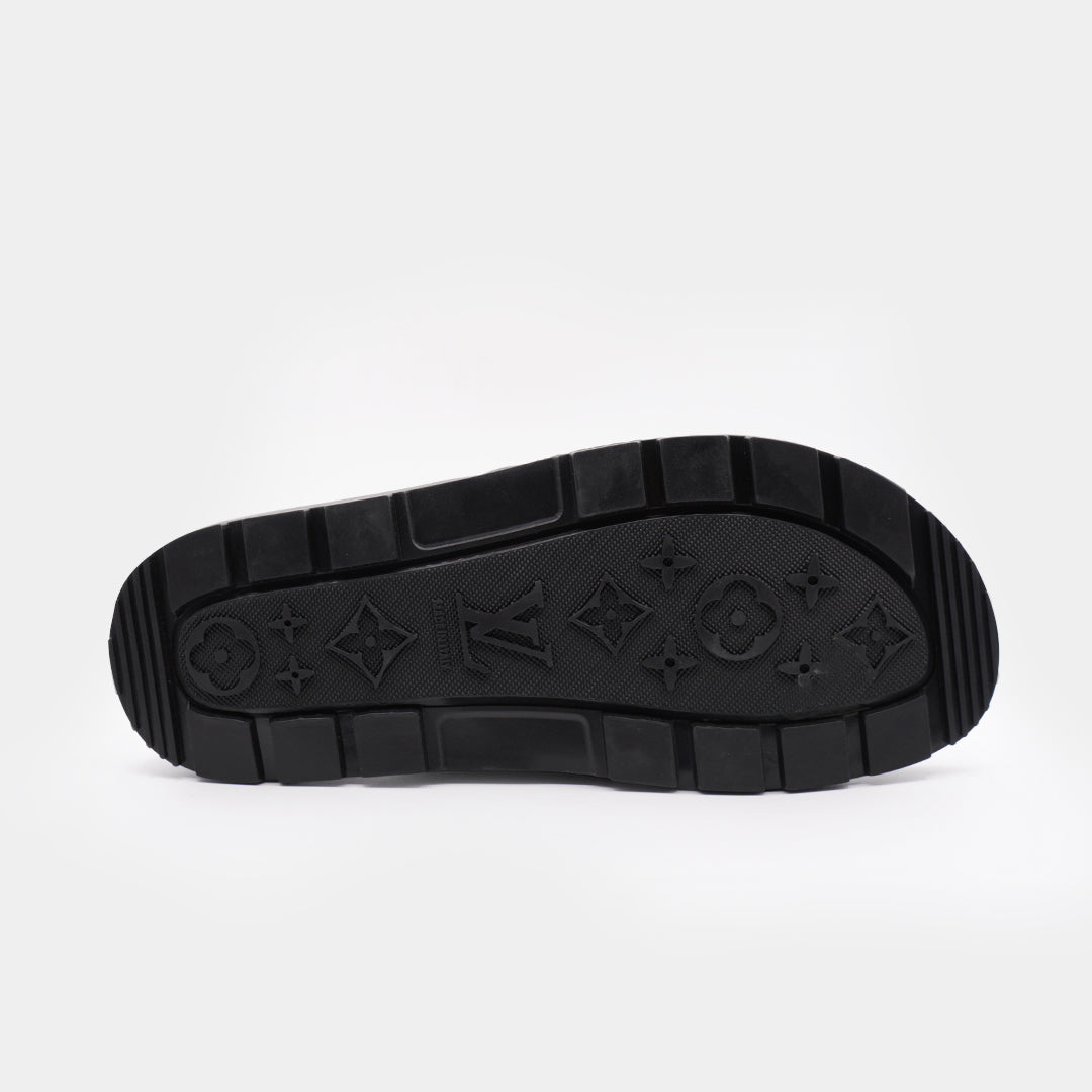 LV Black Premium Quality Upper Slide Leather Slipper