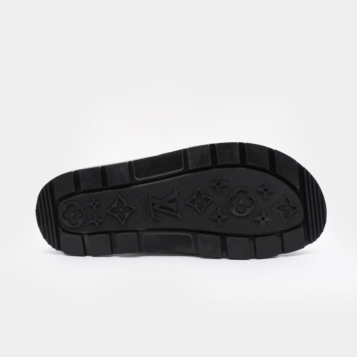 LV Black Premium Quality Upper Slide Leather Slipper
