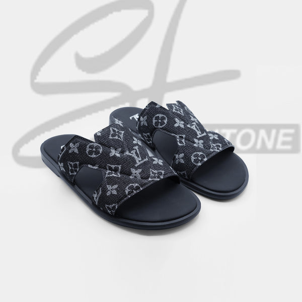 LV Black High Quality Printed Oasis Denim Leather slipper