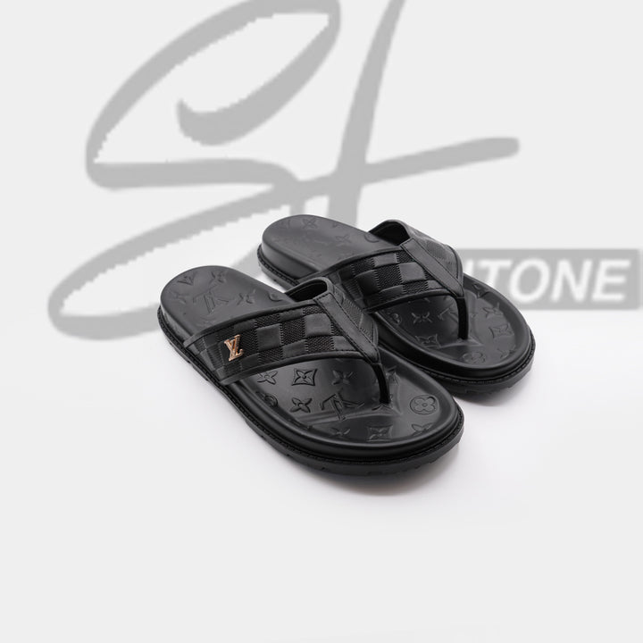 LV Black Premium Quality Leather Slipper