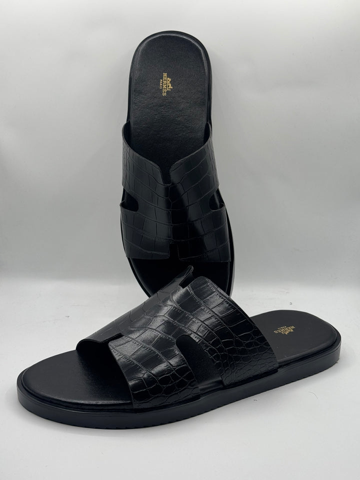 Hermes Black High Quality Leather Slipper