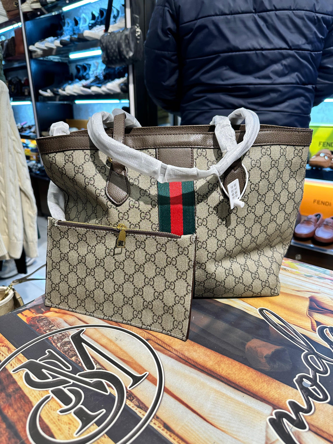 Gucci Ophidia GG Medium Tote Bag with Signature Green and Red Web
