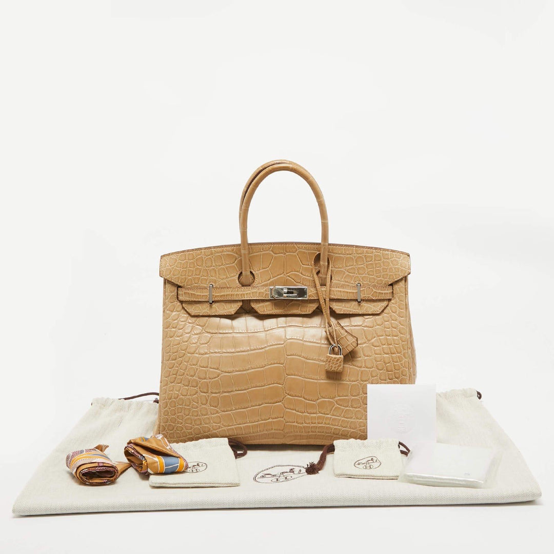 Hermès Birkin 35 Desert Sand Gold Beige Crocodile Leather Bag