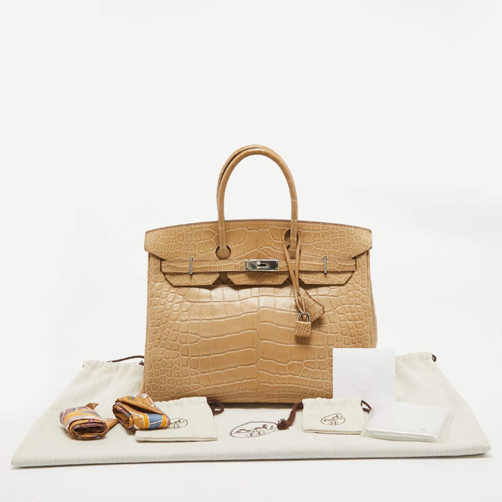 Hermès Birkin 35 Desert Sand Gold Beige Crocodile Leather Bag