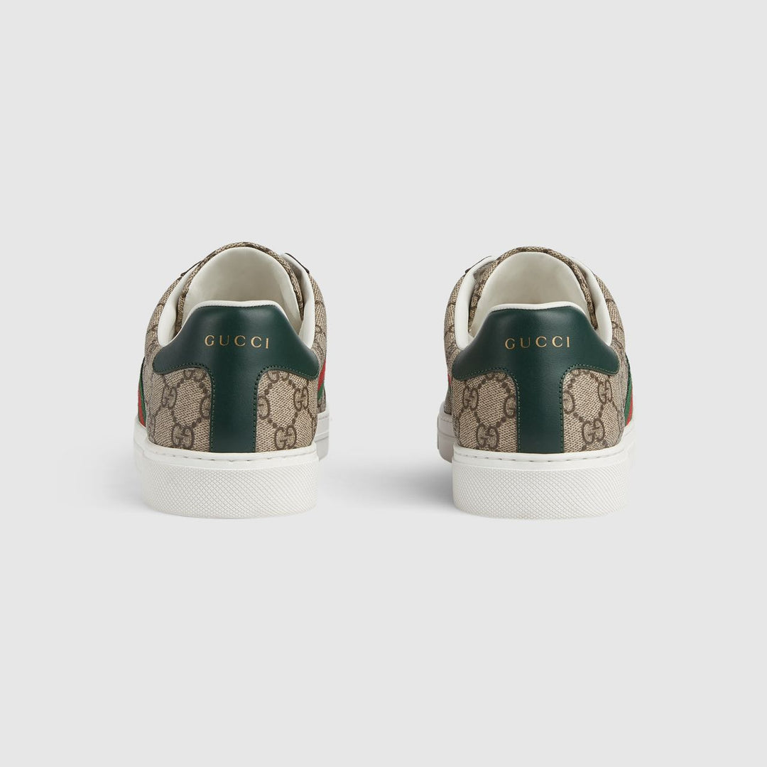 Gucci GG Supreme Ace Sneakers with Web Stripe - Beige/Ebony