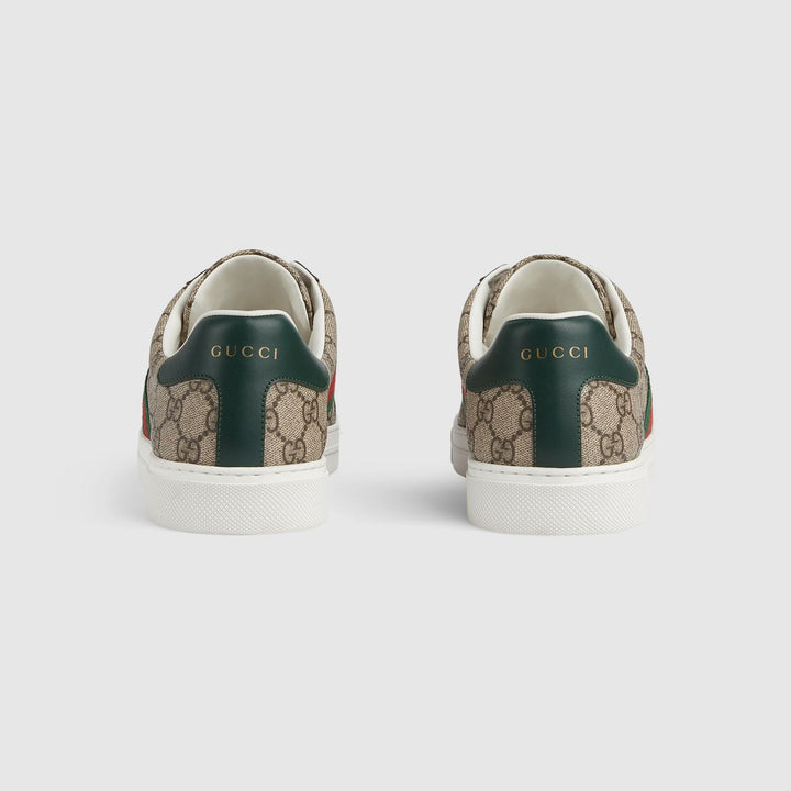 Gucci GG Supreme Ace Sneakers with Web Stripe - Beige/Ebony