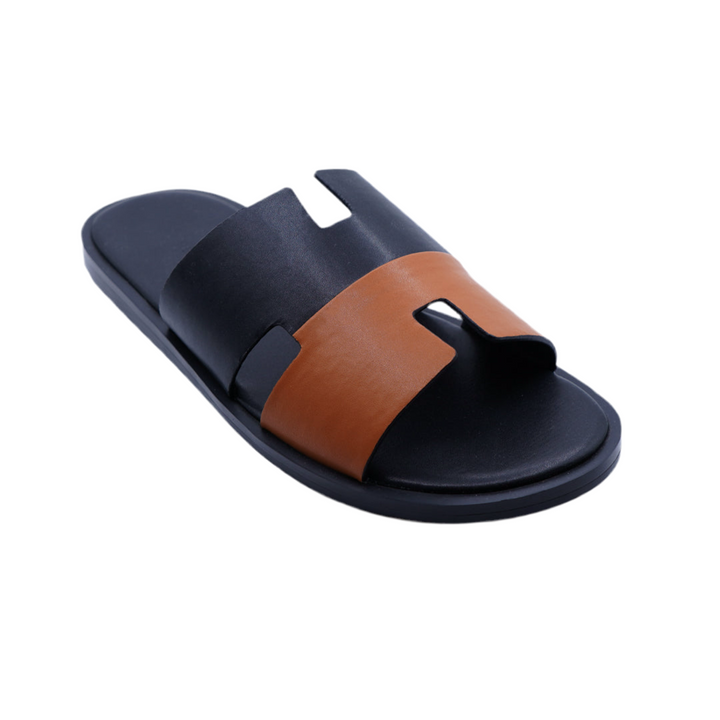 Hermes High Quality Veau Leather Black & Brown Slipper