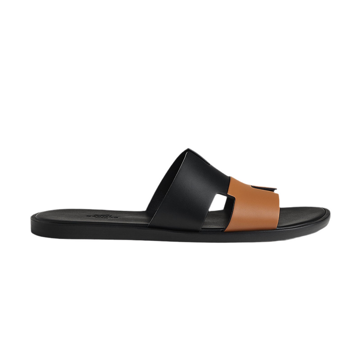 Hermes High Quality Veau Leather Black & Brown Slipper