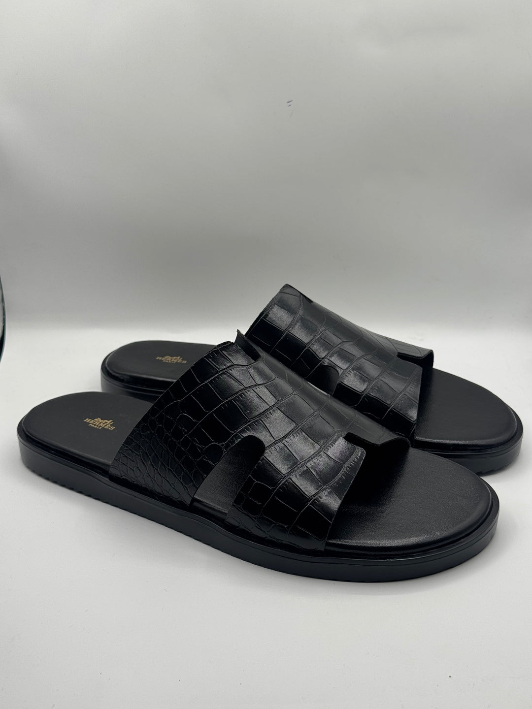 Hermes Black High Quality Leather Slipper