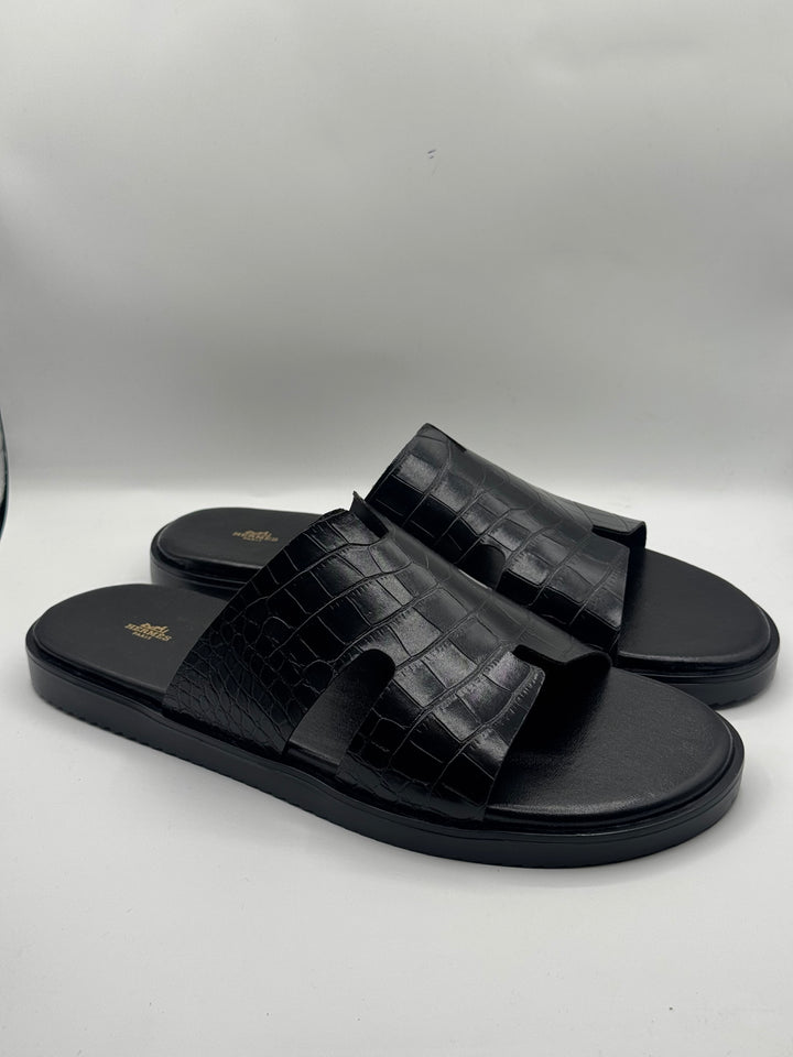 Hermes Black High Quality Leather Slipper