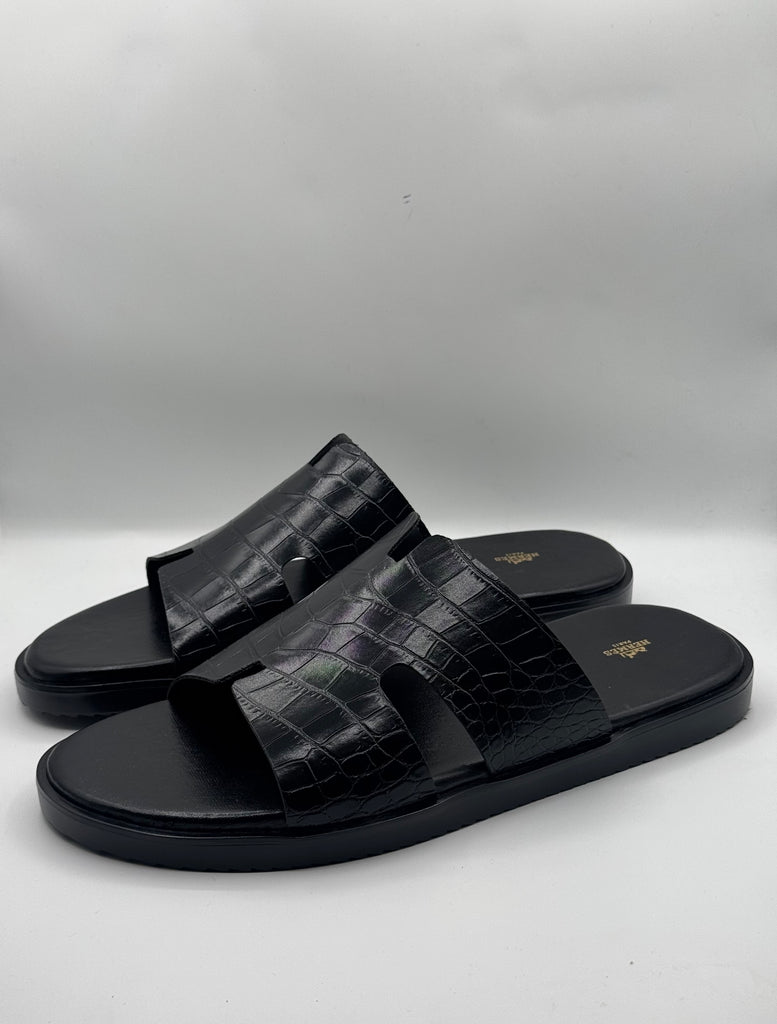 Hermes Black High Quality Leather Slipper