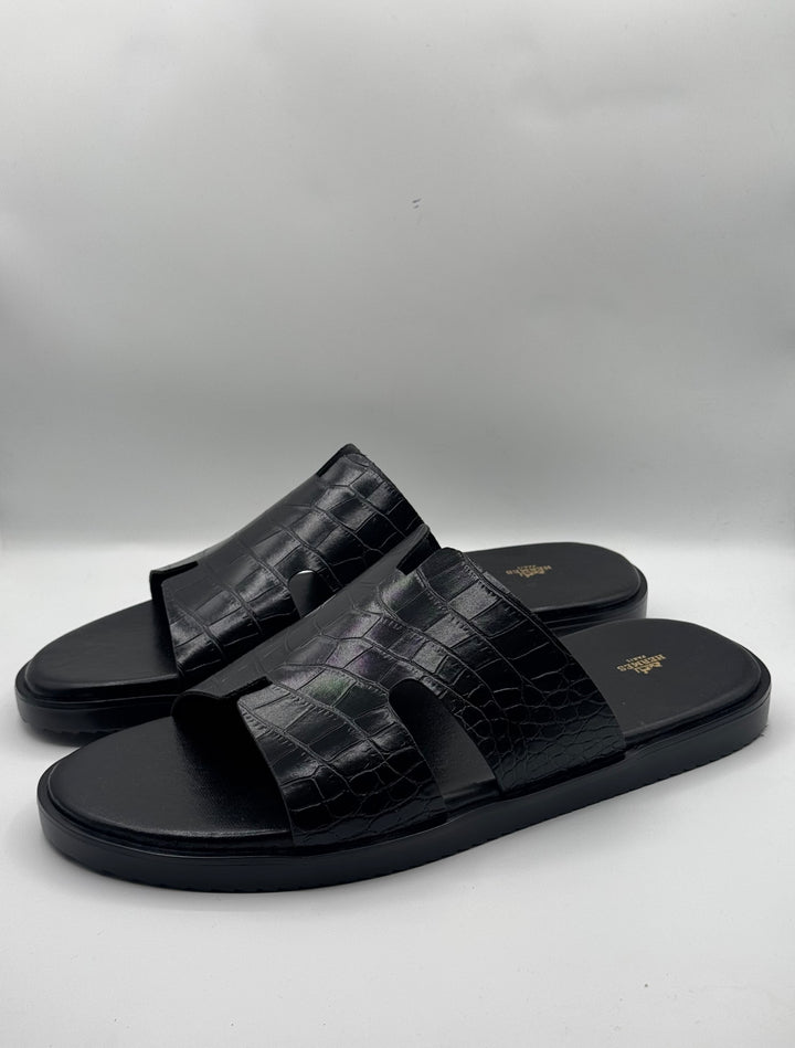 Hermes Black High Quality Leather Slipper