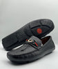 Gucci Black Croc-Embossed Leather Moccasins with GG Belt