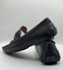 Gucci Black Croc-Embossed Leather Moccasins with GG Belt