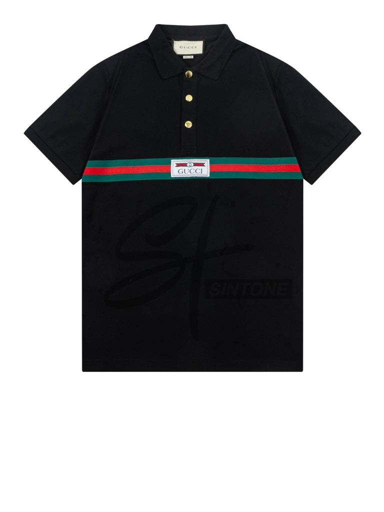 Gucci Web Stripe Black Cotton Polo Shirt