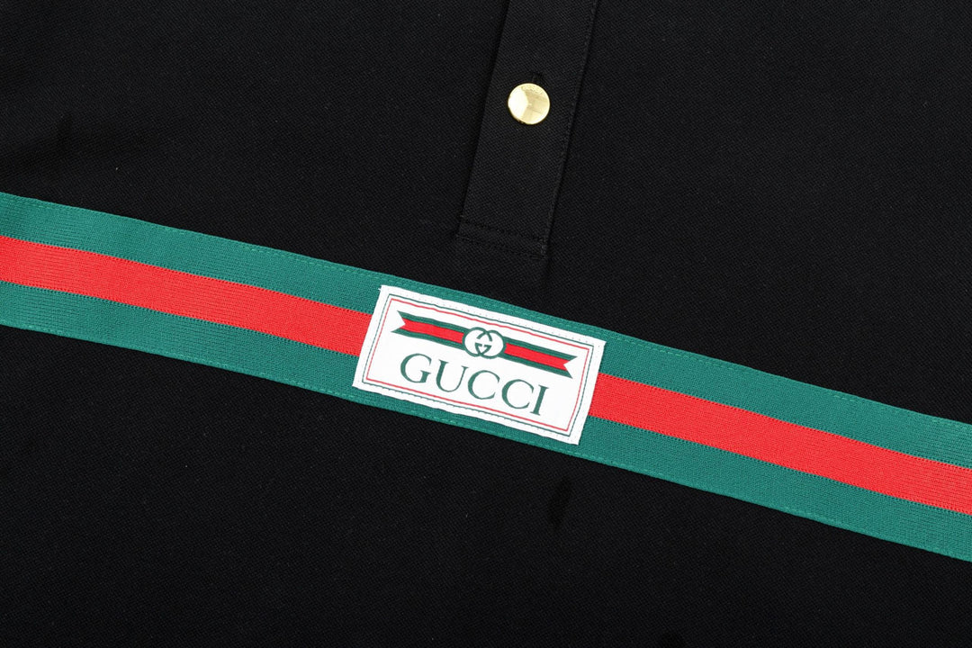 Gucci Web Stripe Black Cotton Polo Shirt