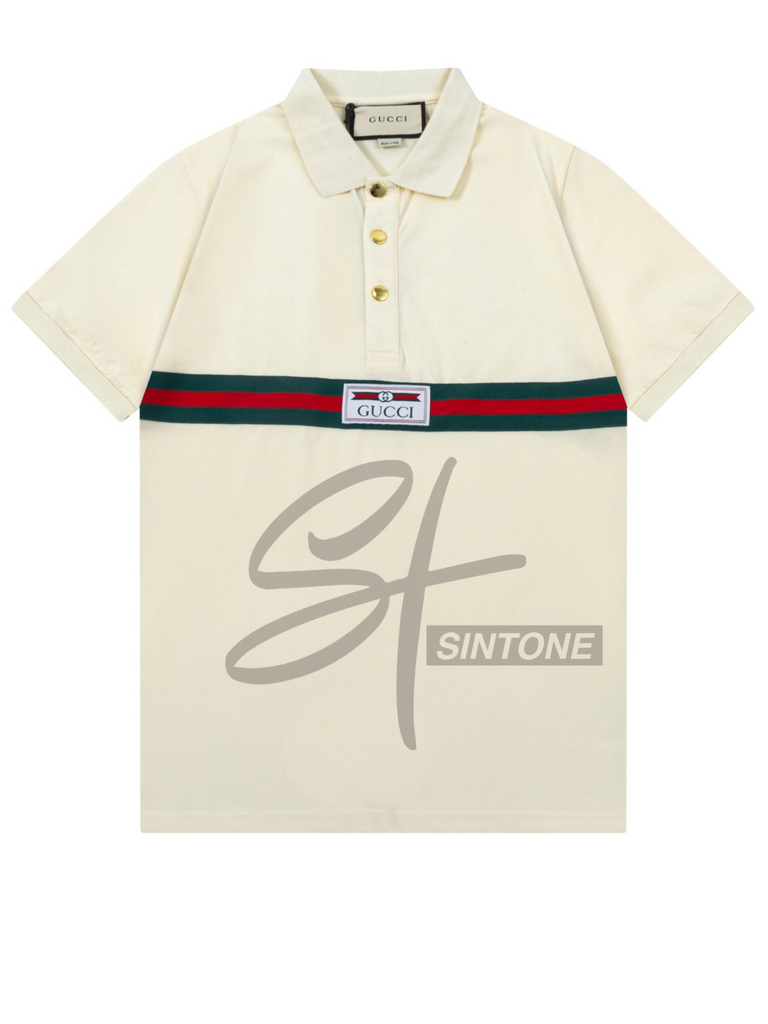 Gucci Web Stripe Beige Cotton Polo Shirt