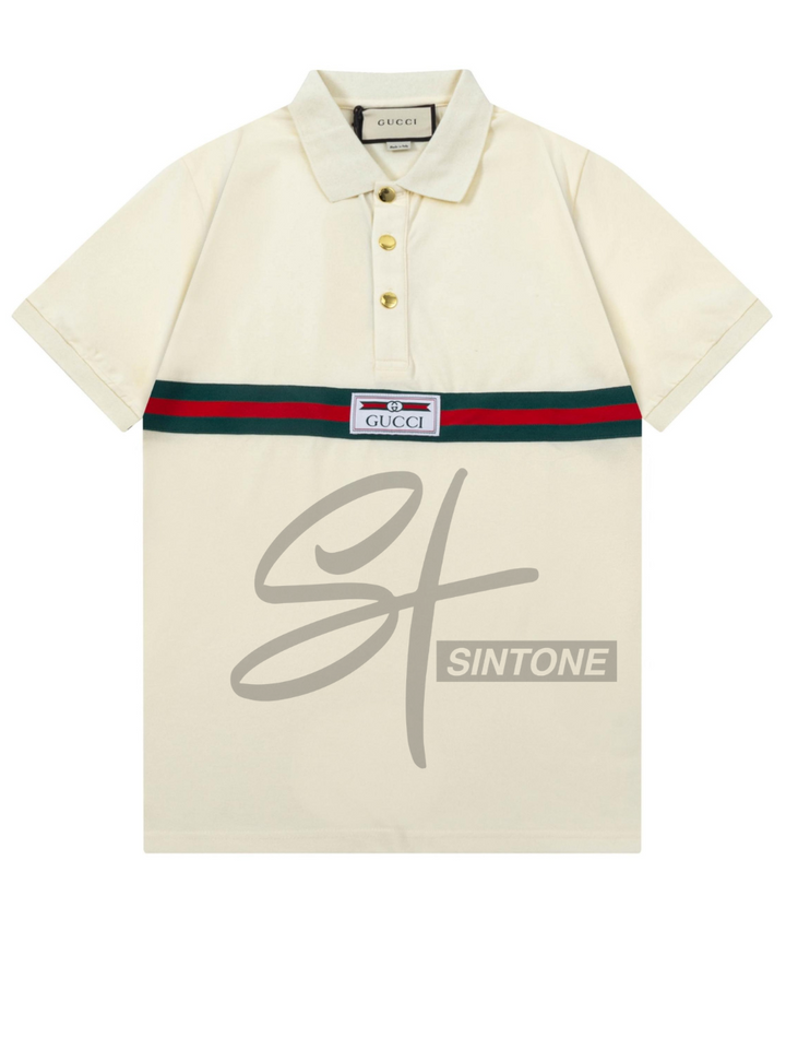 Gucci Web Stripe Beige Cotton Polo Shirt