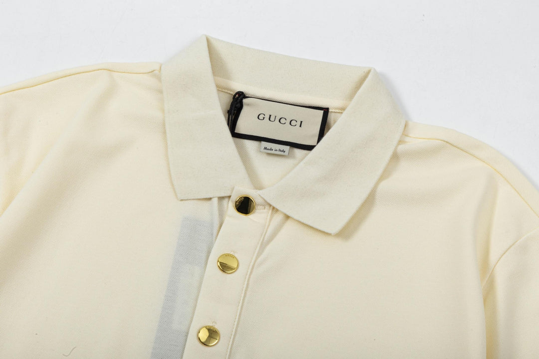 Gucci Web Stripe Beige Cotton Polo Shirt