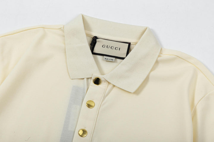 Gucci Web Stripe Beige Cotton Polo Shirt