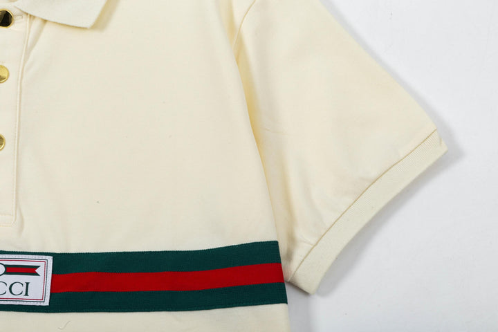 Gucci Web Stripe Beige Cotton Polo Shirt