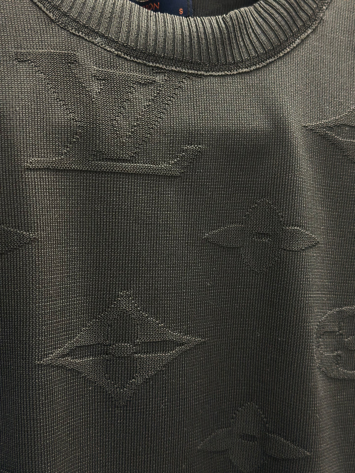 Louis Vuitton Men's Black Monogram Embossed Cotton Luxury T-Shirt