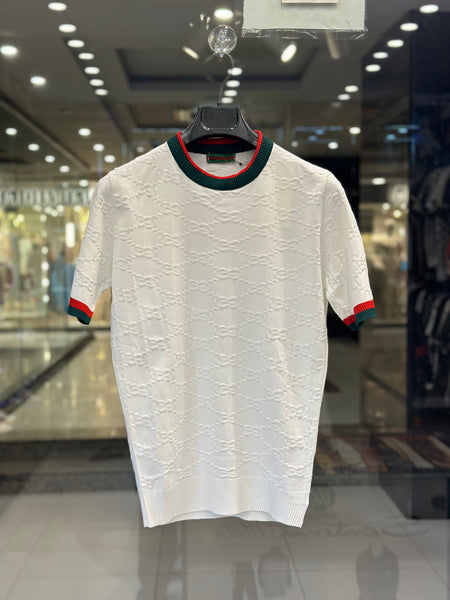 Gucci Men's White Embossed GG Monogram Knit T-Shirt