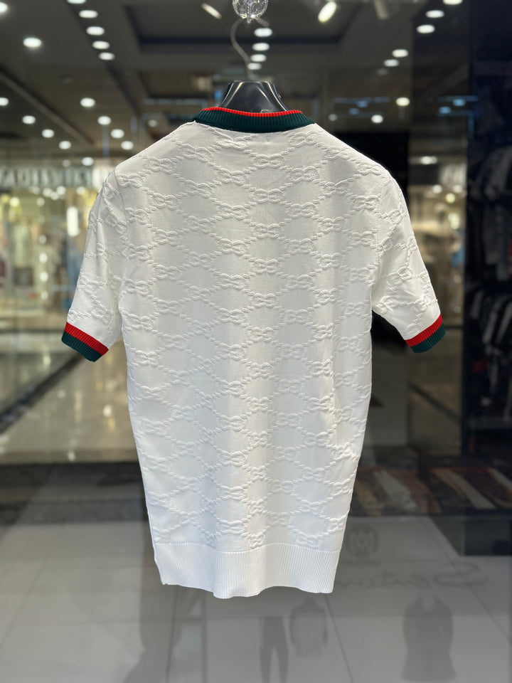 Gucci Men's White Embossed GG Monogram Knit T-Shirt