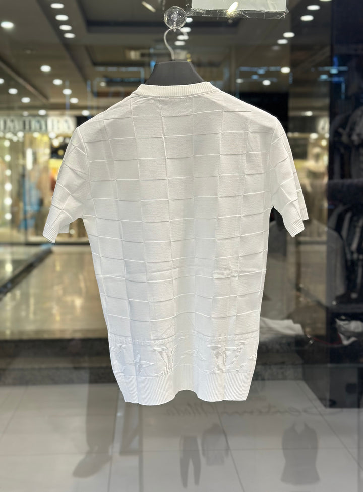 Louis Vuitton Men's White Damier Knit T-Shirt With Logo