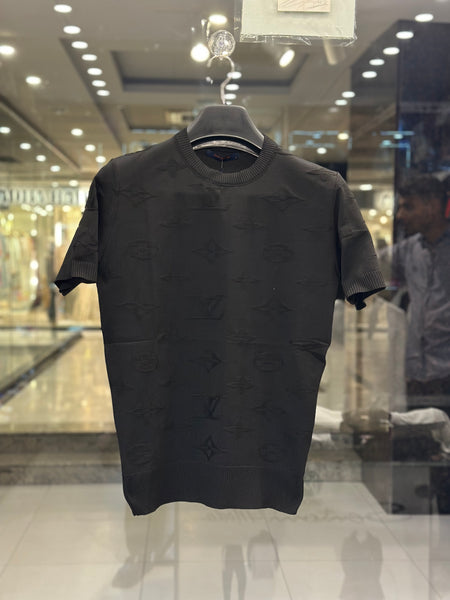 Louis Vuitton Men's Black Monogram Embossed Cotton Luxury T-Shirt