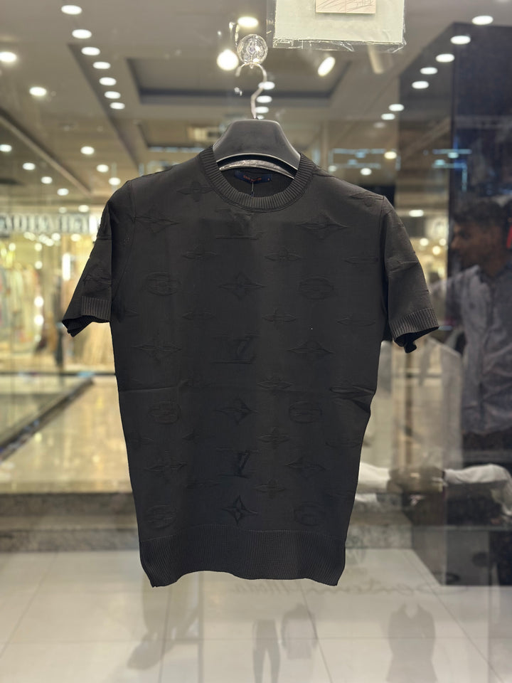 Louis Vuitton Men's Black Monogram Embossed Cotton Luxury T-Shirt