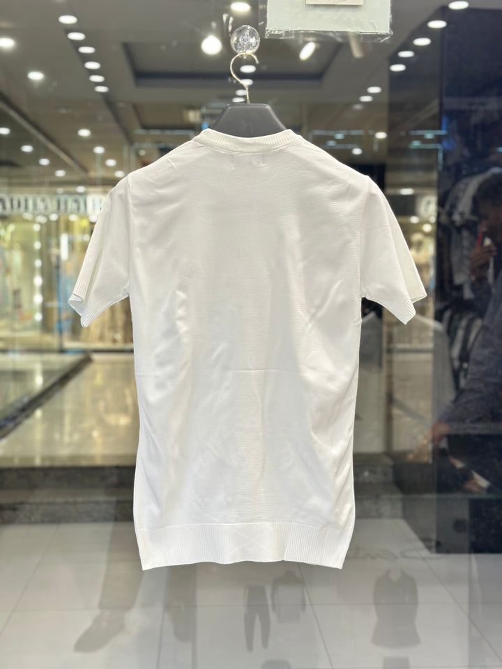 Moncler Men's White Cotton Knit T-Shirt With Logo Patch