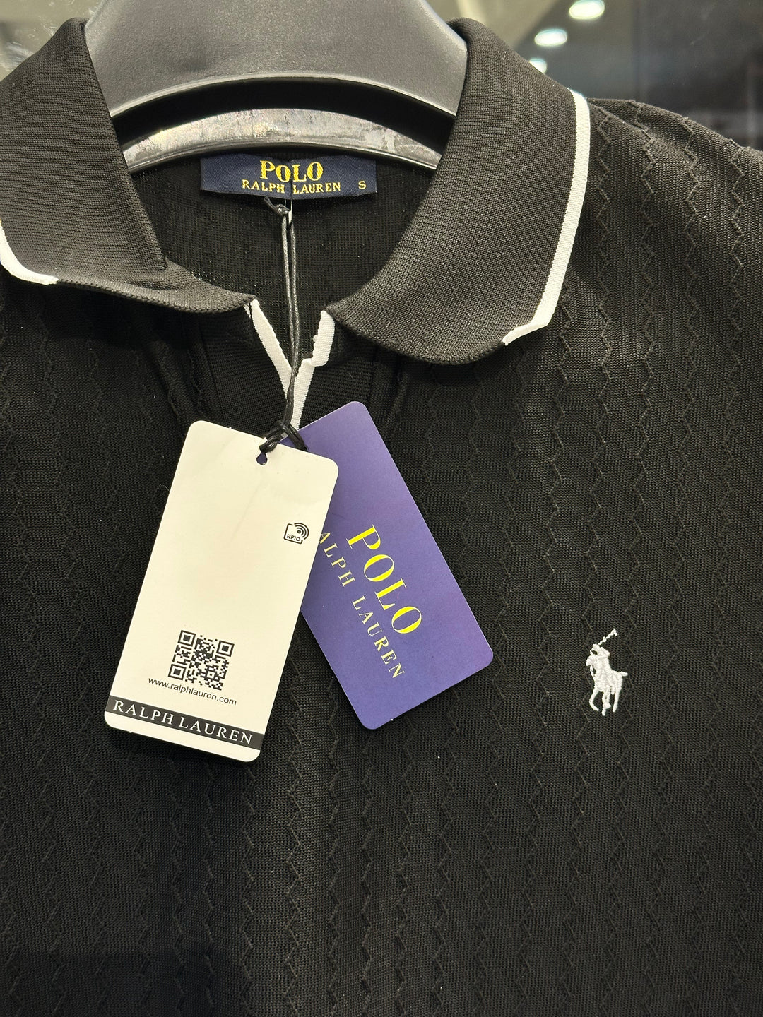 Ralph Lauren Men's Black Knit Polo With White Tipping