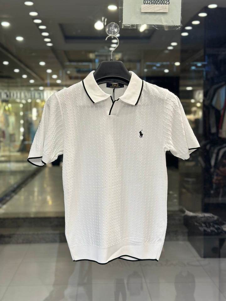 Polo Ralph Lauren Men's White Cable-Knit Tipped Polo Shirt