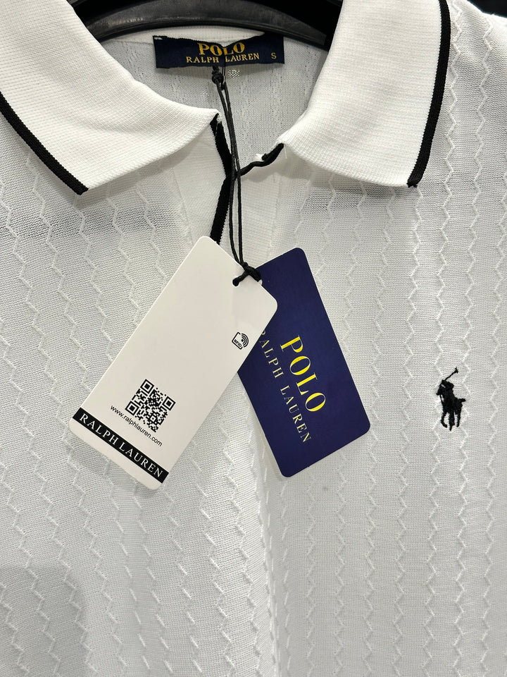 Polo Ralph Lauren Men's White Cable-Knit Tipped Polo Shirt