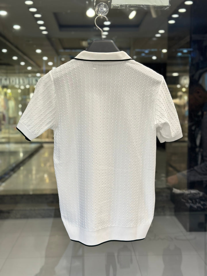 Polo Ralph Lauren Men's White Cable-Knit Tipped Polo Shirt