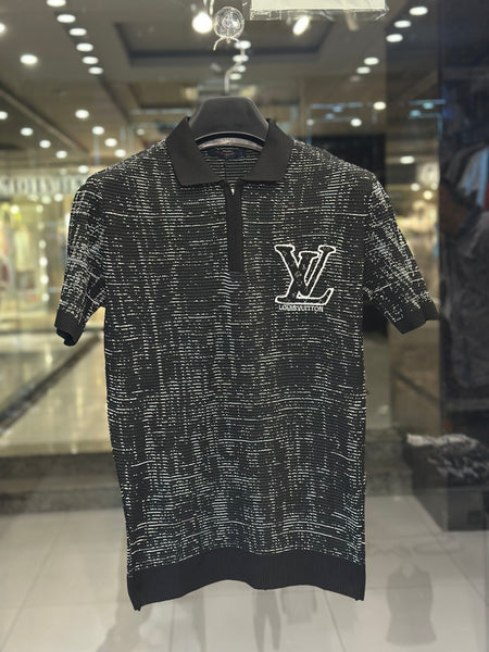 Louis Vuitton Men's Black Graphic Zip-Neck Luxury Polo Shirt