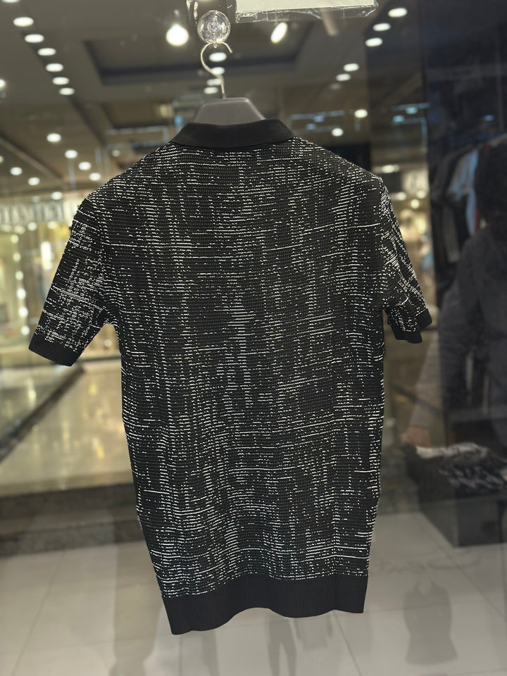 Louis Vuitton Men's Black Graphic Zip-Neck Luxury Polo Shirt