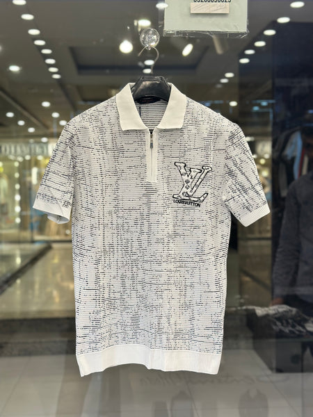 Louis Vuitton Men's White Graphic Zip-Neck Luxury Polo Shirt