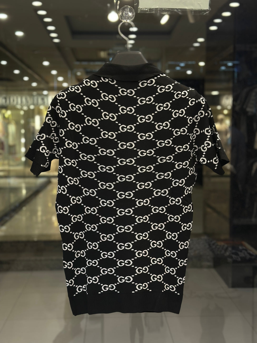 Gucci Men's Black Knit Polo With White GG Monogram