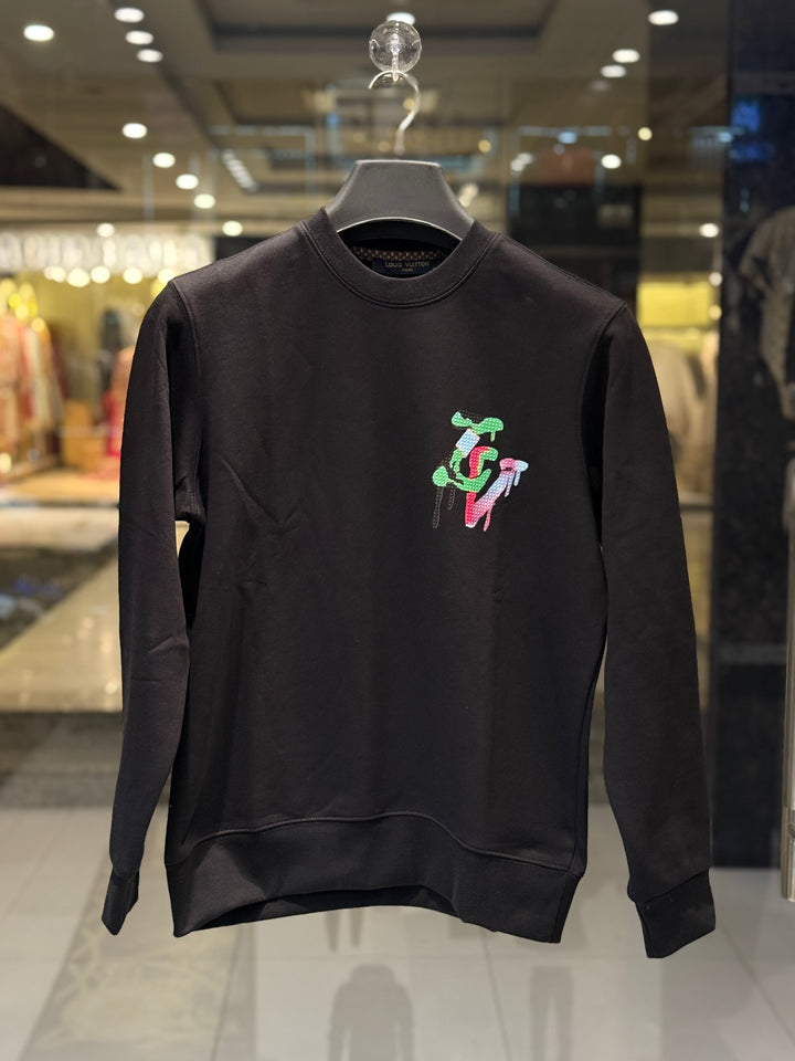 LV-inspired Artistic Neon Monogram Black Sweatshirt