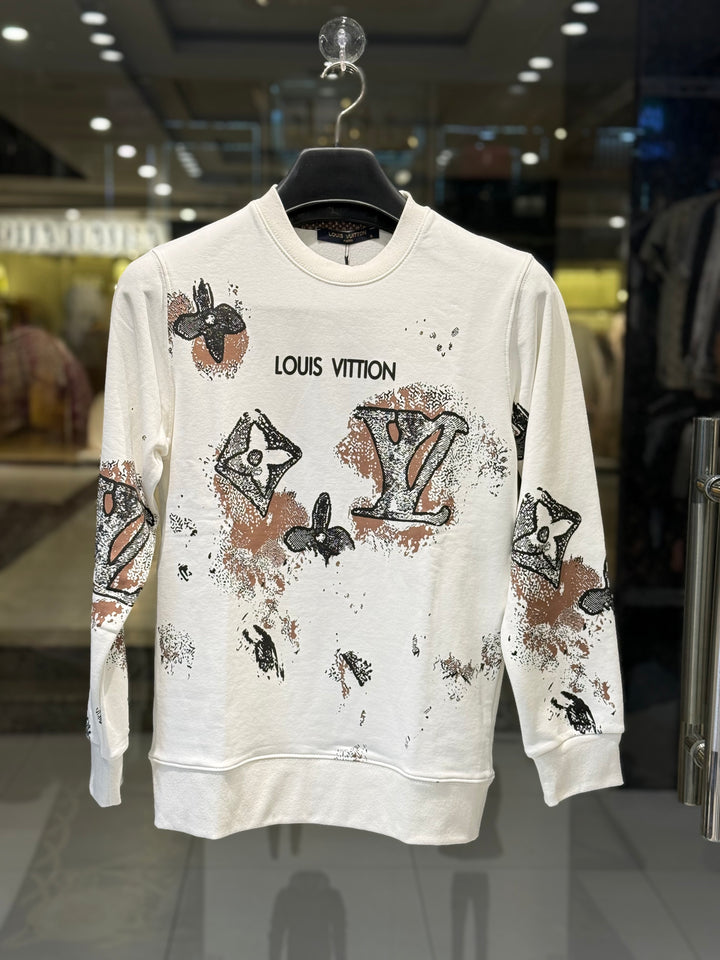 LV-inspired Streetwear Artistic White Sweatshirt