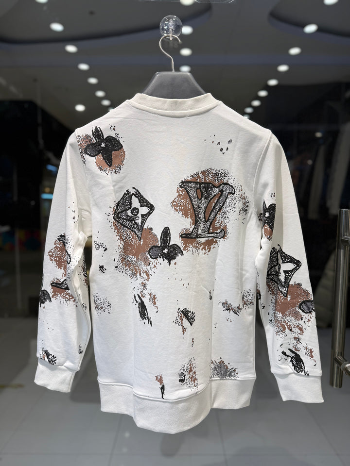 LV-inspired Streetwear Artistic White Sweatshirt