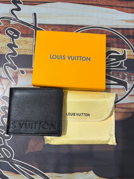 Premium Louis Vuitton-Inspired Embossed Logo Leather Bi-Fold Wallet