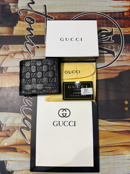 Premium Gucci Signature Monogram Embossed Leather Bi-Fold Wallet