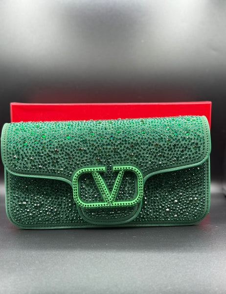 Premium Valentino-Inspired Crystal Embellished Locò Shoulder Bag