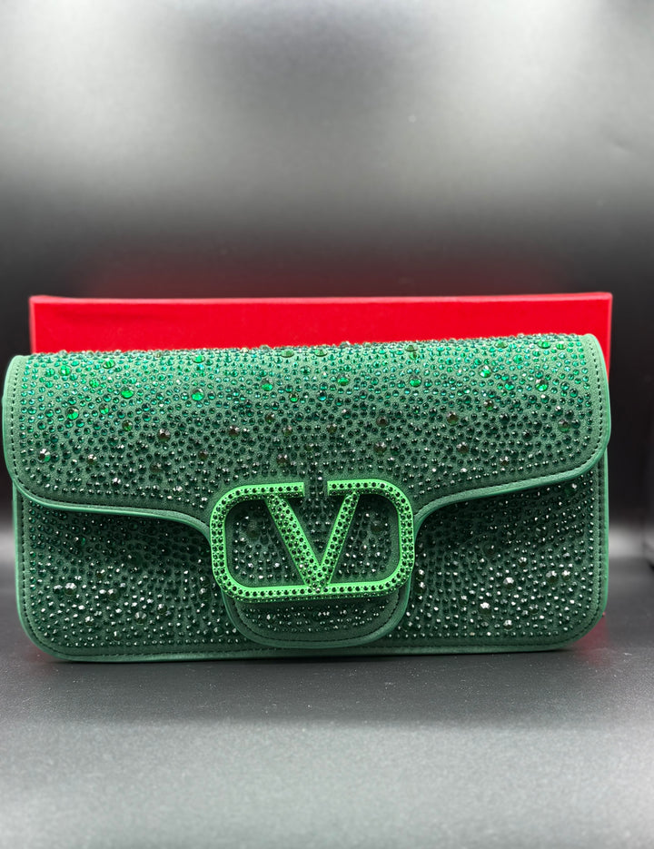 Premium Valentino-Inspired Crystal Embellished Locò Shoulder Bag